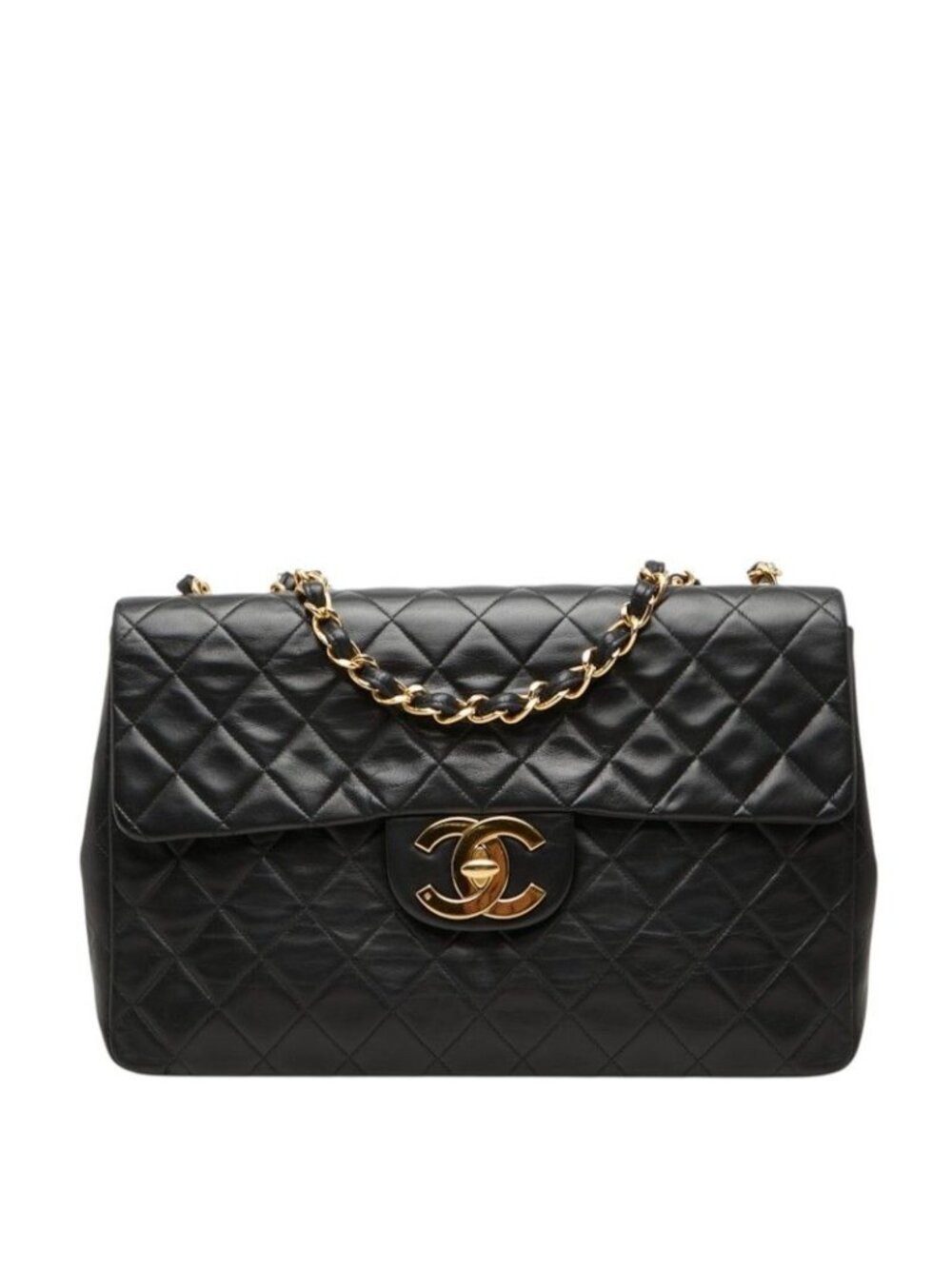 Chanel CC Logo Quilted Chain Shoulder Bag Black Lambskin